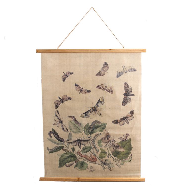 Clayre & Eef Wandkleed 80x100 cm Beige Hout Textiel Rechthoek Vlinders