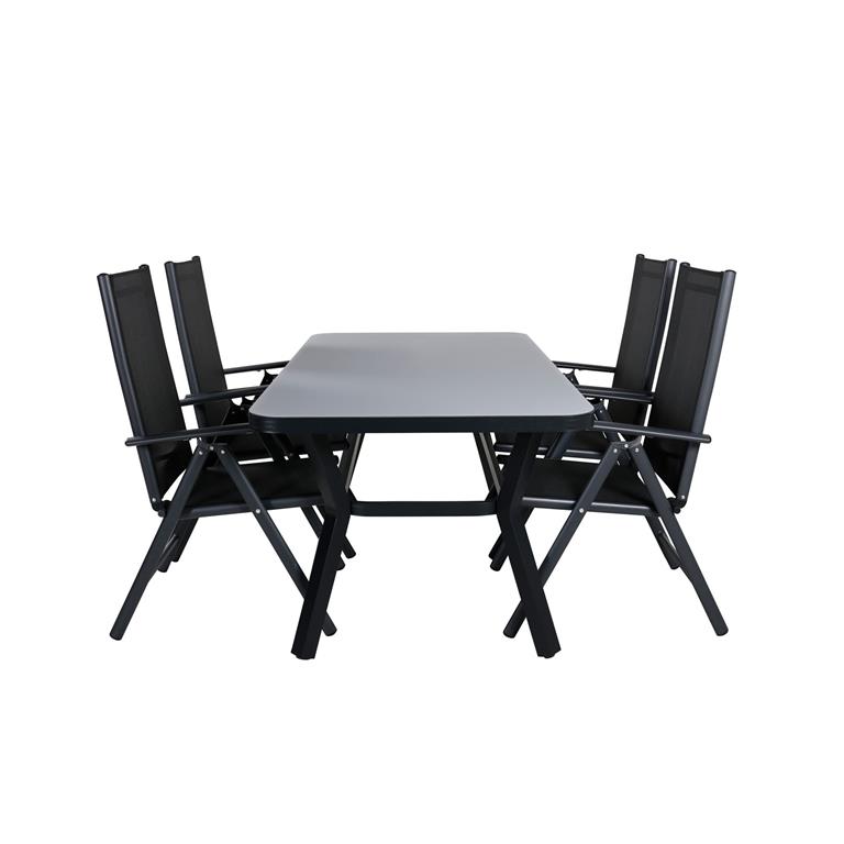 Hioshop Virya tuinmeubelset tafel 90x160cm en 4 stoel Break zwart