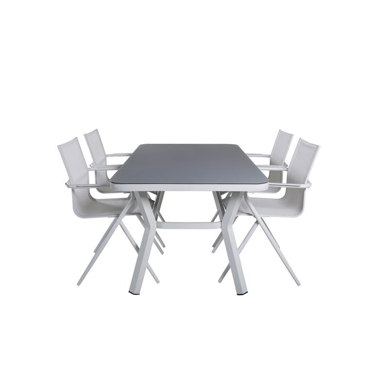 Hioshop Virya tuinmeubelset tafel 90x160cm en 4 stoel alu Alina wit