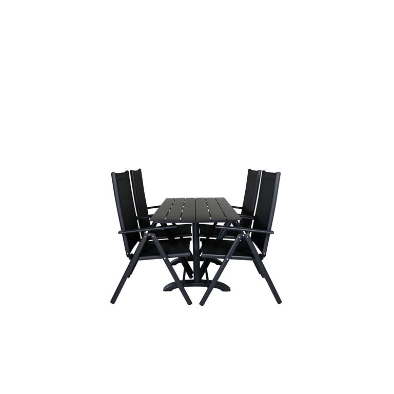 Hioshop Denver tuinmeubelset tafel 70x120cm en 4 stoel Break zwart.