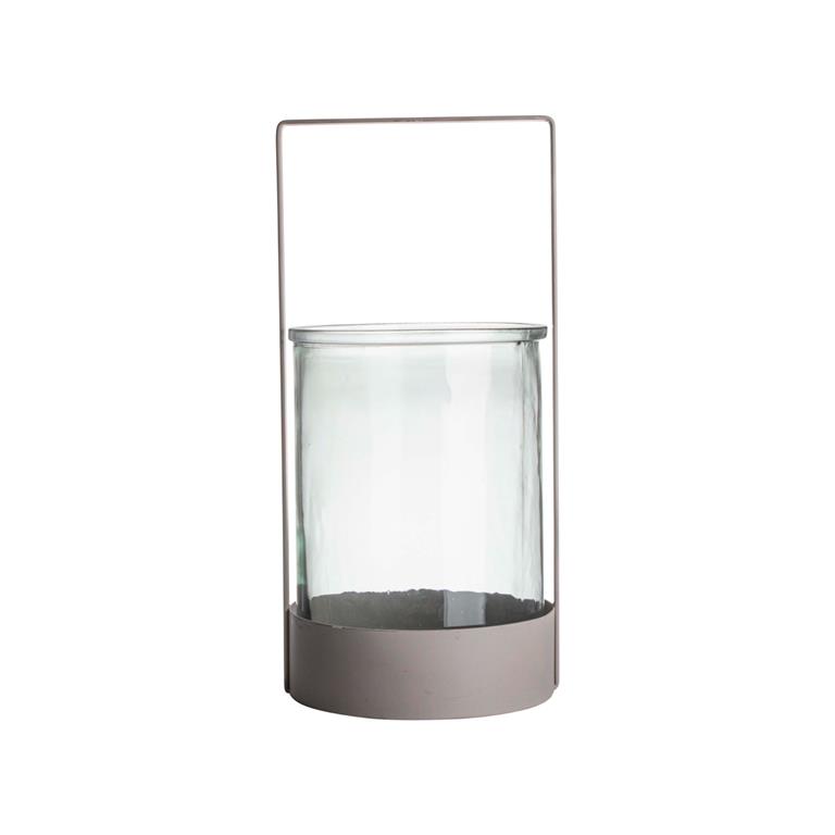 Gusta Windlicht Glas Met Metaal Ø15 7x33 cm taupe grijs