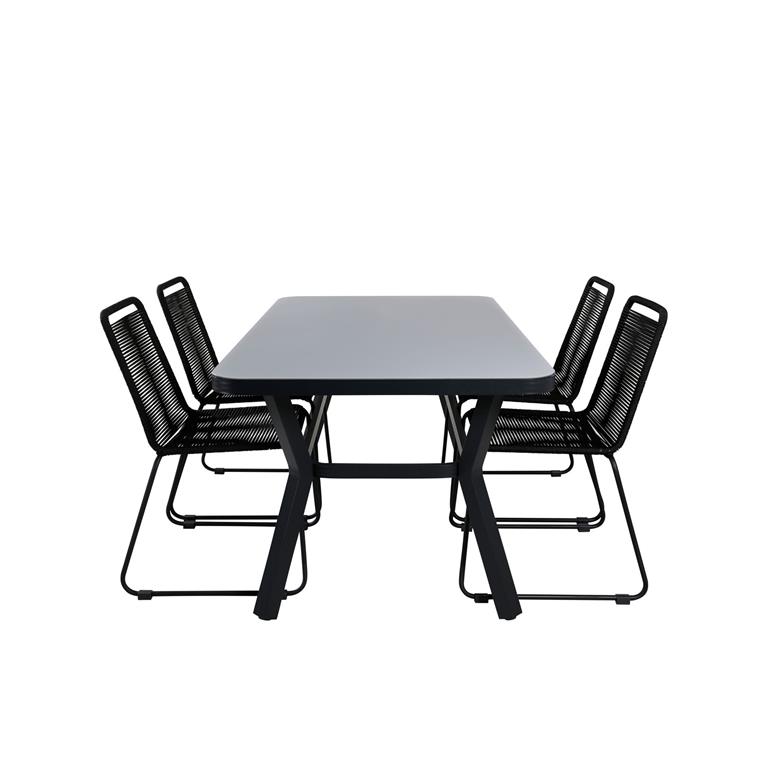 Hioshop Virya tuinmeubelset tafel 90x160cm en 4 stoel stapel Lindos