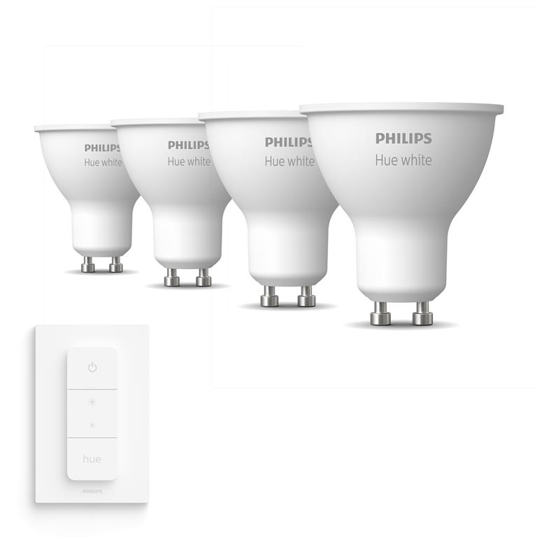 Philips Hue Uitbreidingspakket White GU10 4 Lampen Incl. Dimmer Switch