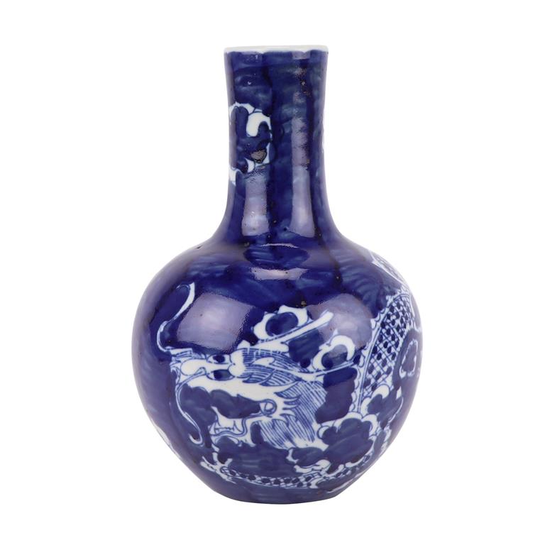 Fine Asianliving Chinese Vaas Blauw Wit Porselein Draak D15xH23cm