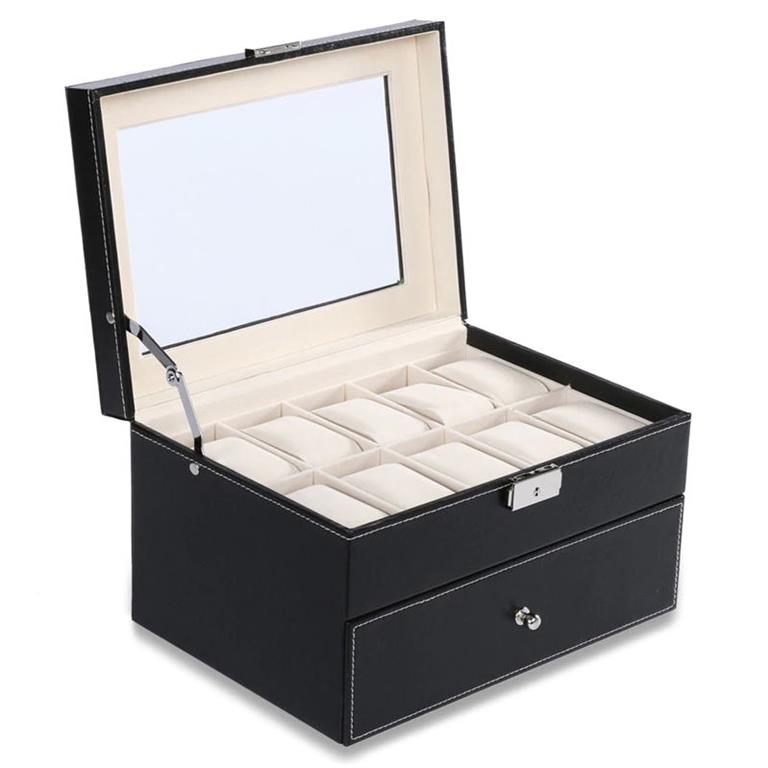 Aretica Horlogebox luxe met 20 horloge compartimenten zwart
