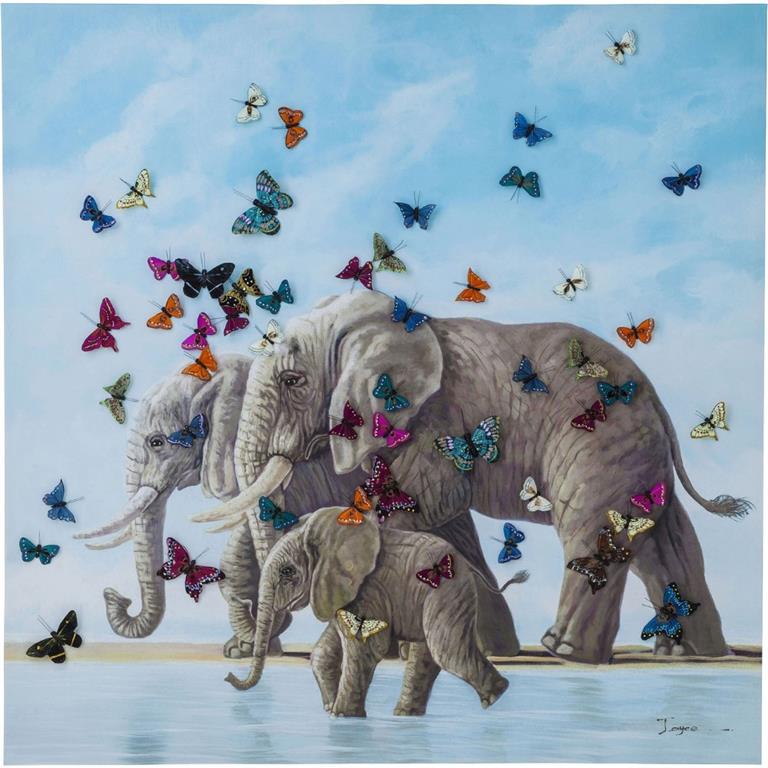 Kare Design Schilderij Touched Elephants with Butterflies 120x120 cm