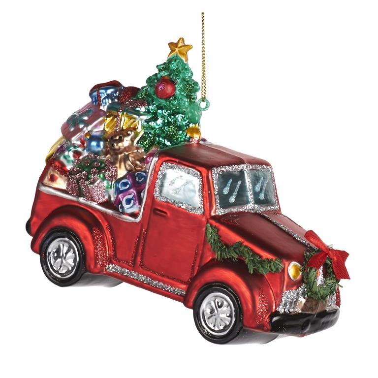 Goodwill Kerstbal-Auto met kerstkadootjes Rood H 14 5 cm