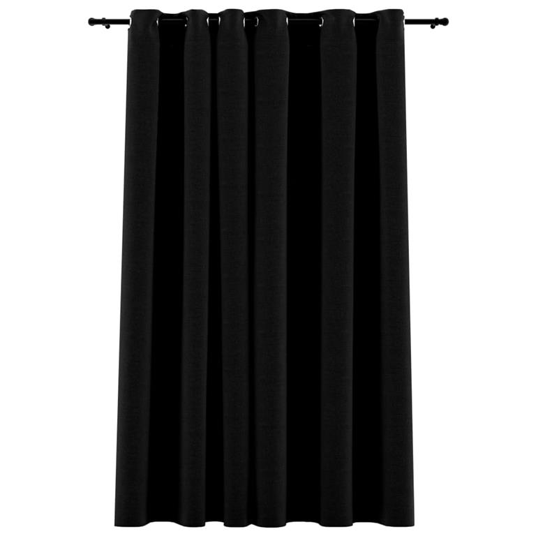 VidaXL Gordijn linnen-look verduisterend met ogen 290x245 cm zwart