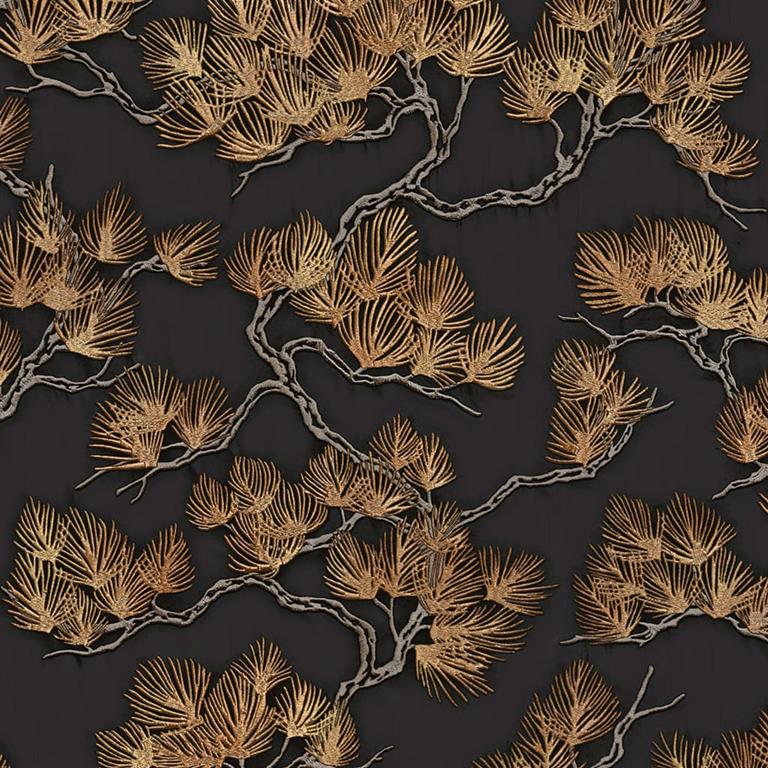 DUTCH WALLCOVERINGSx DUTCH WALLCOVERINGS Behang Pine Tree zwart en goudkleurig