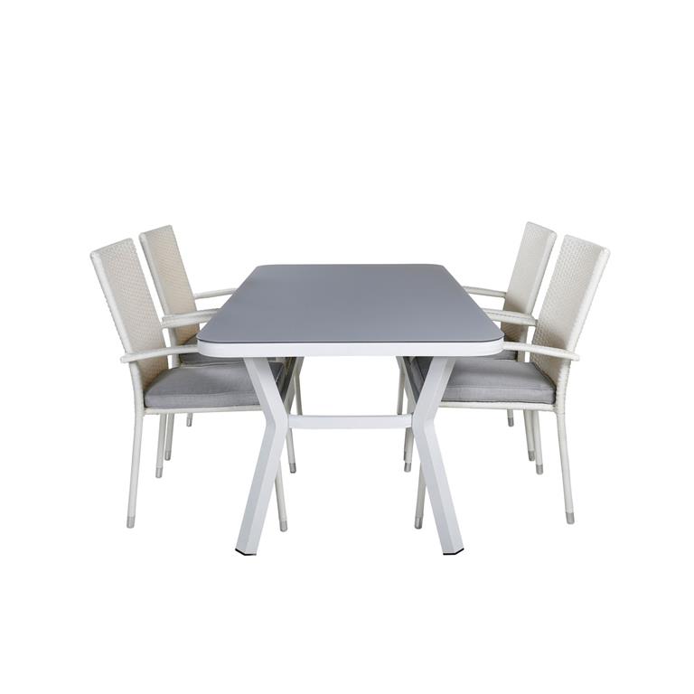 Hioshop Virya tuinmeubelset tafel 90x160cm en 4 stoel Anna wit
