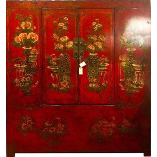 Fine Asianliving Antieke Chinese Tibetaanse Kast Handgeschilderd Rood