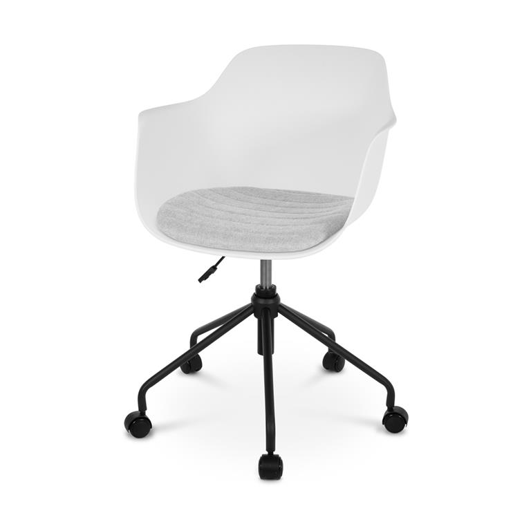 Nolon Nout bureaustoel wit met armleuningen en grijs zitkussen zwart