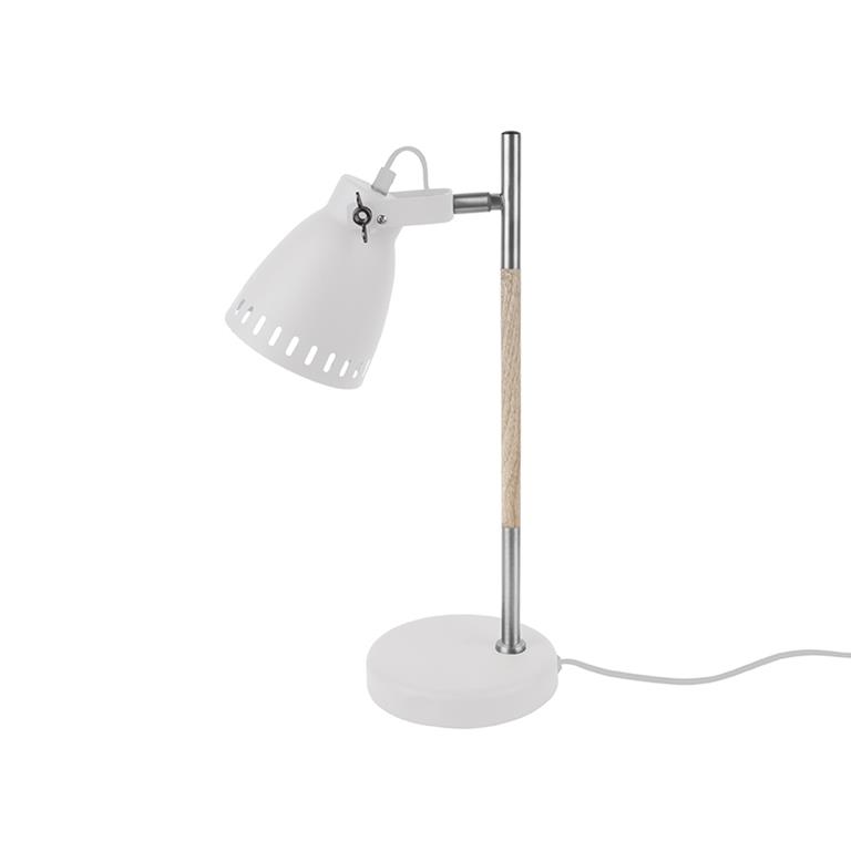 Leitmotiv Tafellamp Mingle IJzer Wit met Hout print Nikkel 45x12cm