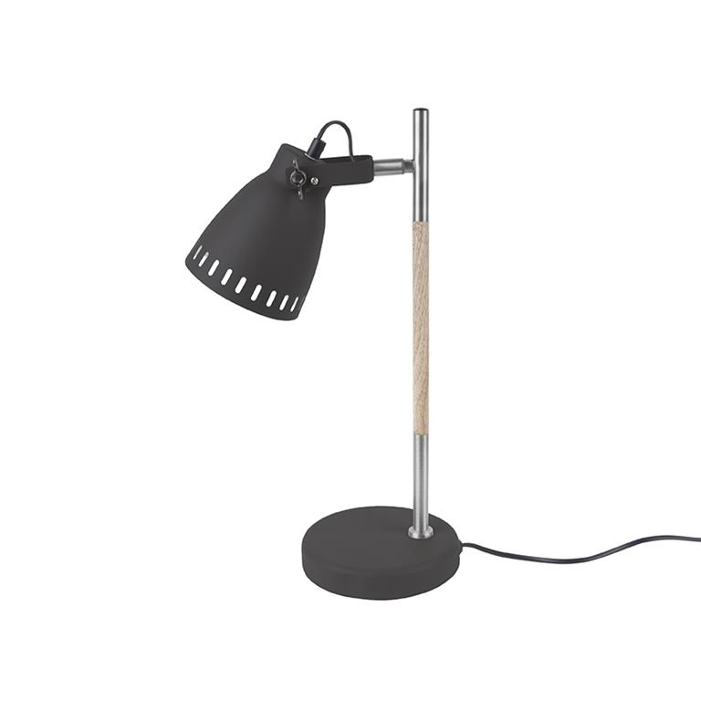 Leitmotiv Tafellamp Mingle IJzer Zwart met Hout print Nikkel 45x12cm