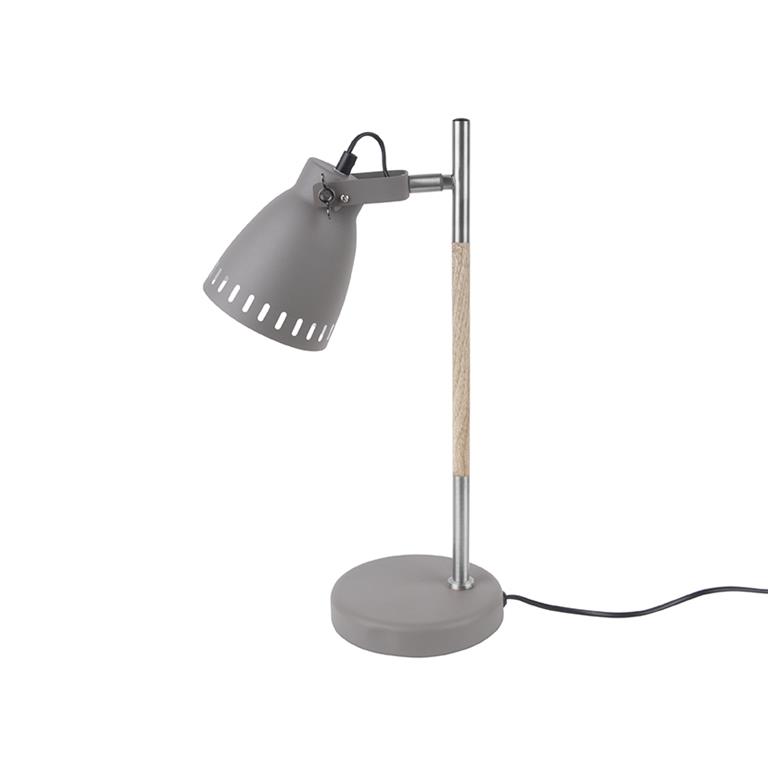 Leitmotiv Tafellamp Mingle IJzer Grijs met Hout print Nikkel 45x12cm