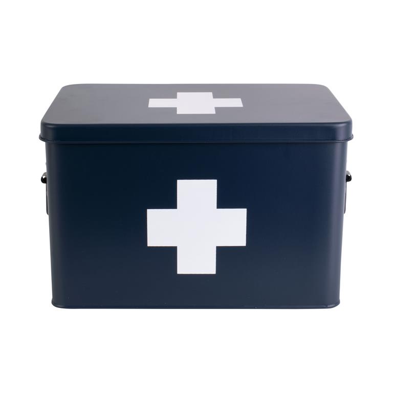 Present time Medicine storage box large metal matt dark blue