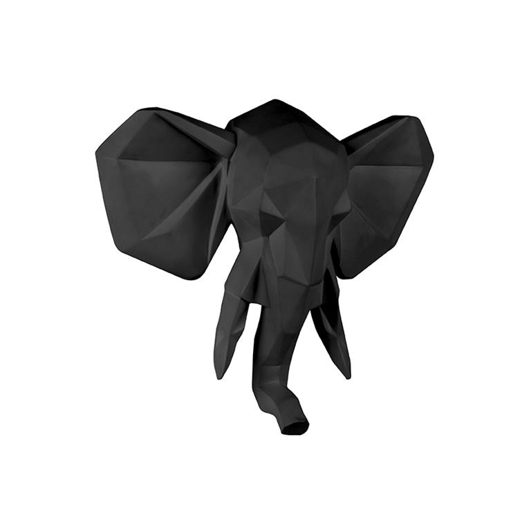 Present Time Decoratieve objecten Wall hanger Origami Elephant polyresin matt black Zwart