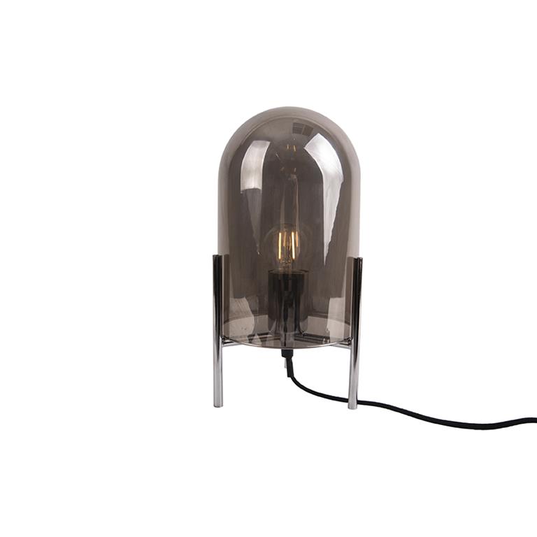 Leitmotiv Tafellamp Glas Bell Grijs Chroom frame 30x16cm