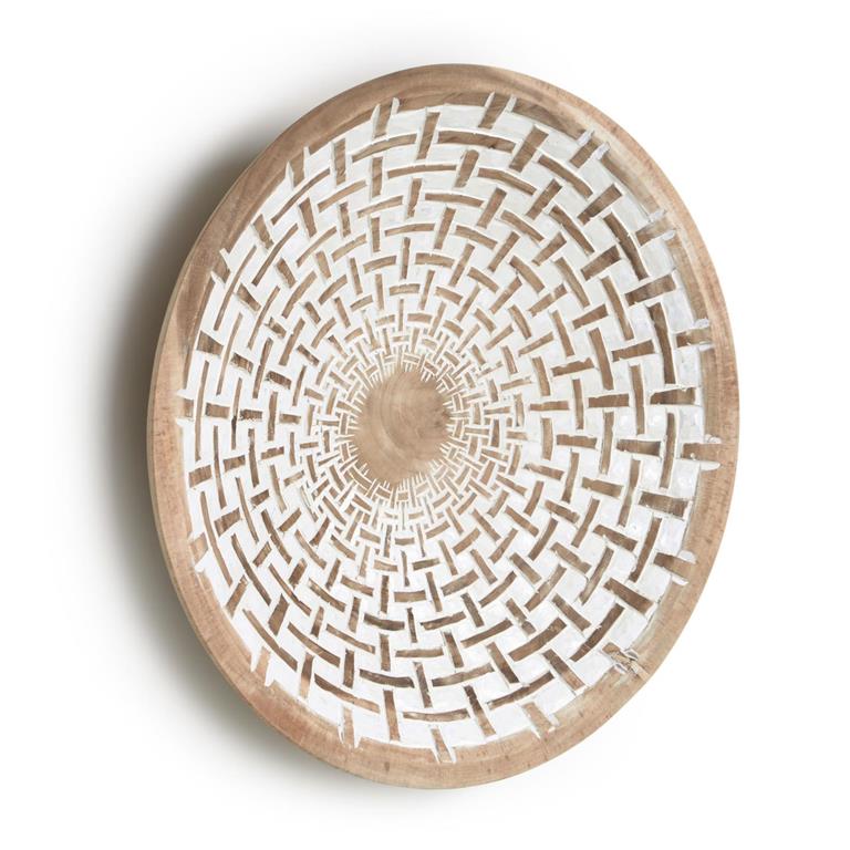 Kave Home Mely wandpaneel massief houten mungur witte Ø 45 cm
