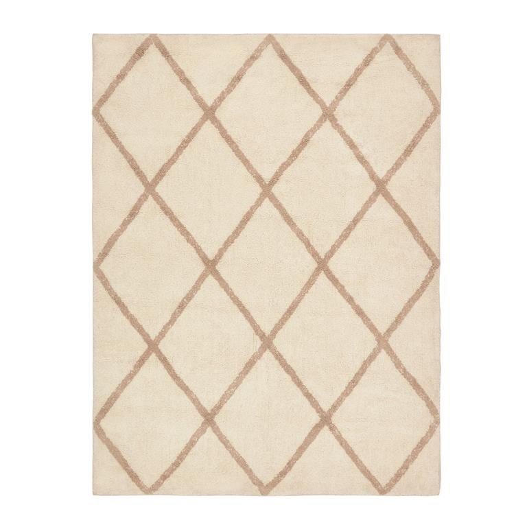 Kave Home Terezinha tapijt 100% wit katoen met beige ruitjes 150 x