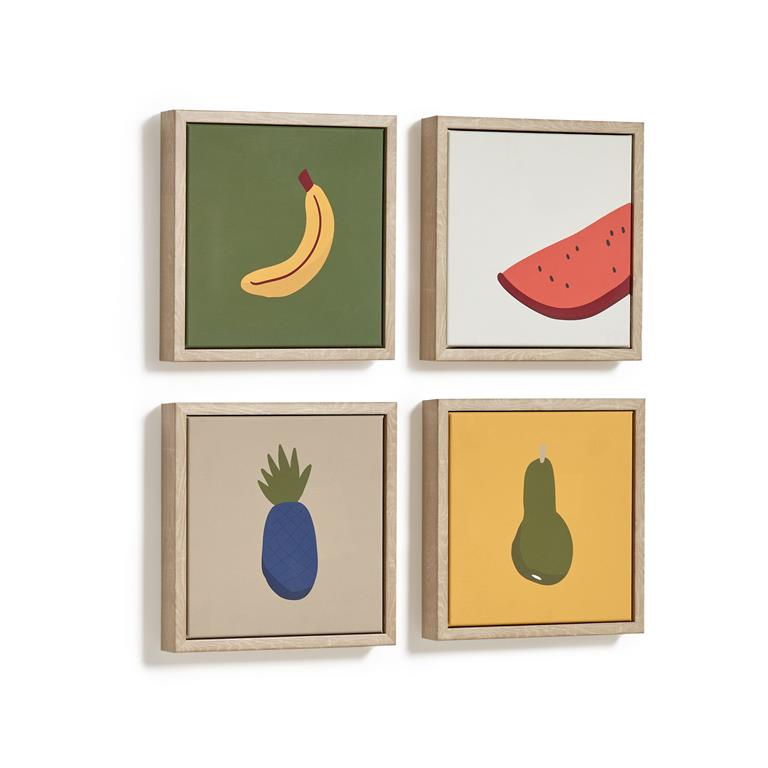 Kave Home Bogumila set van 4 veelkleurige fruit schilderijen 20 x