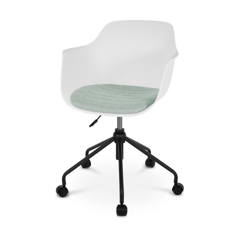 Nolon Nout bureaustoel wit met armleuningen en zacht groen zitkussen