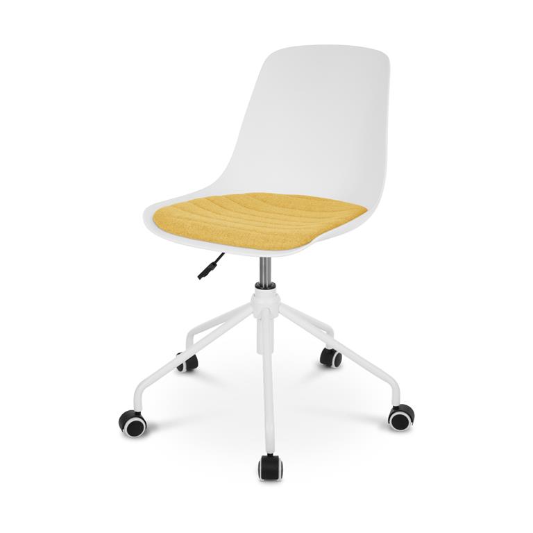 Nolon Nout bureaustoel wit met okergeel zitkussen wit onderstel