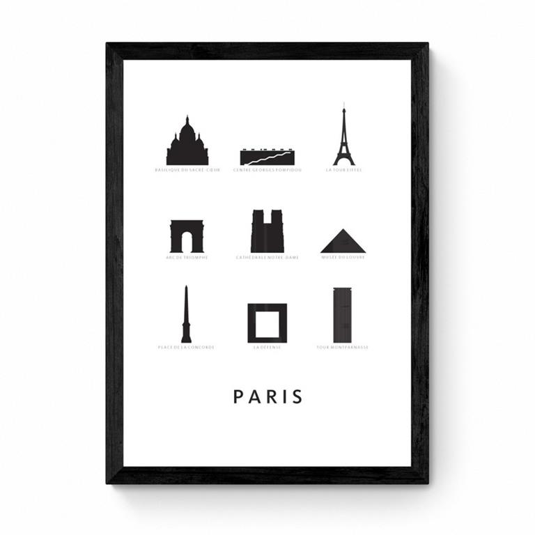 Kunst in Kaart Paris Architectuur Ingelijst A3