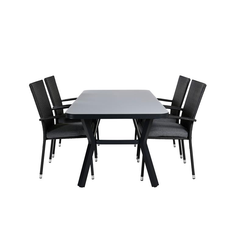 Hioshop Virya tuinmeubelset tafel 90x160cm en 4 stoel Anna zwart