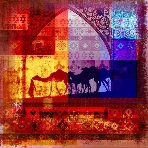 Safaary Arabisch schilderij Camels Geel