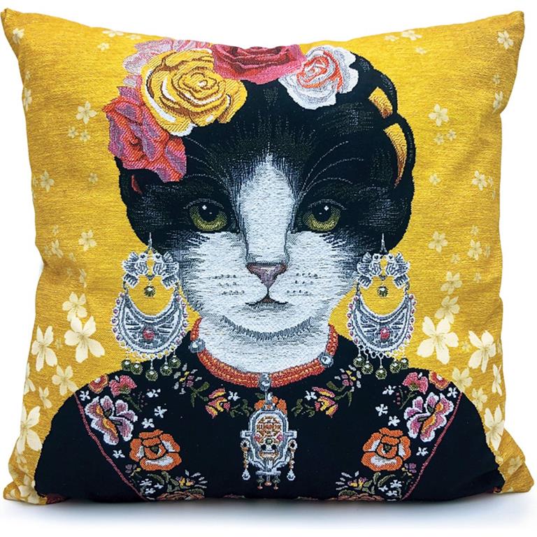 LavandouX Katten Kussenhoes Frida Kahlo Geel 45x45 cm