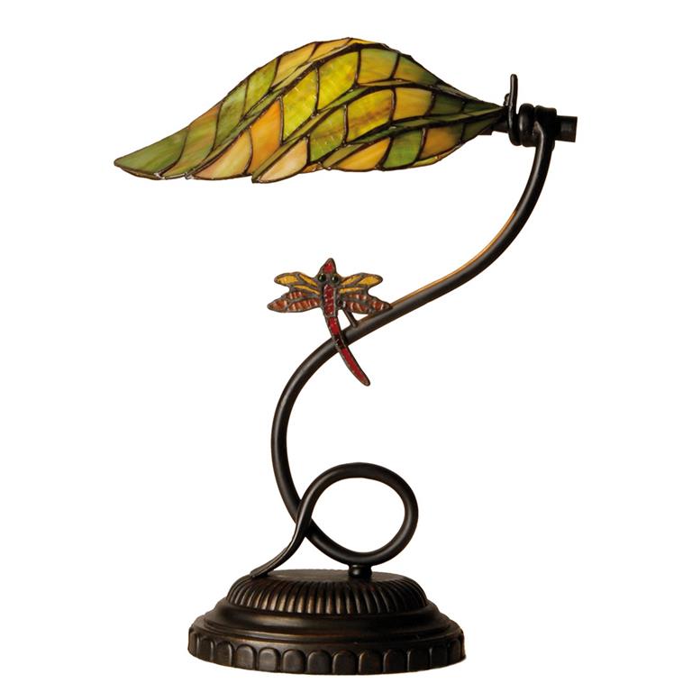 Clayre & Eef Tiffany Bureaulamp Met Libelle Oranje Groen Geel Glas Metaal