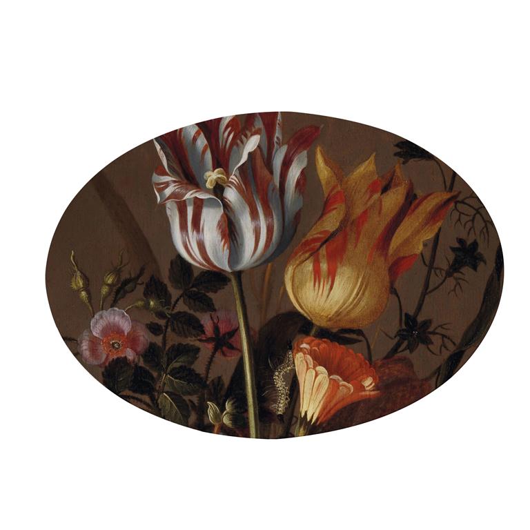 Art For the Home Canvas Ovaal Stilleven met bloemen 50x70cm