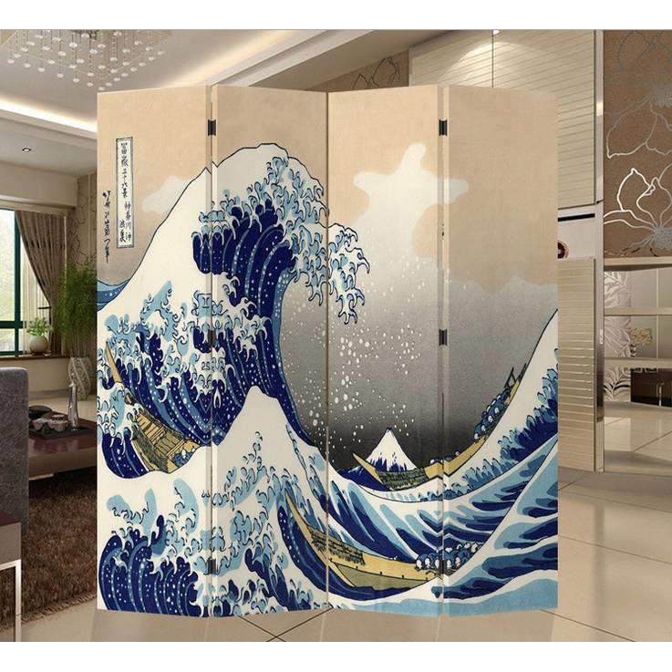 Fine Asianliving Japans Kamerscherm Oosters Scheidingswand B160xH180cm 4 Panelen Kanagawa Nami