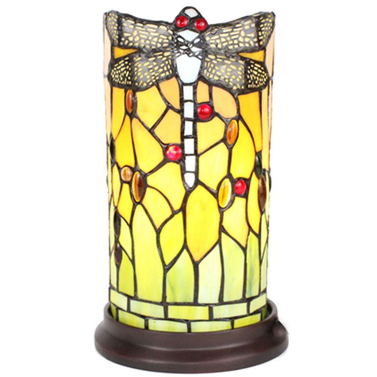 Clayre & Eef Lumilamp Tiffany Tafellamp Ø 15x26 Cm Groen Oranje Glas Rond Libelle Tiffany Bureaulamp Tiffany Lampen Glas In Lood