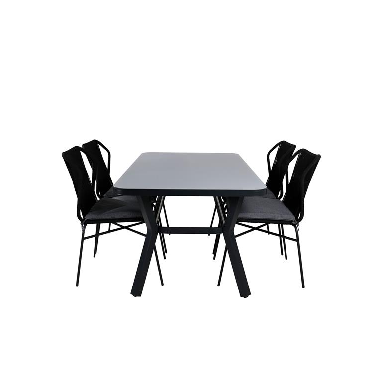 Hioshop Virya tuinmeubelset tafel 90x160cm en 4 stoel Julian zwart