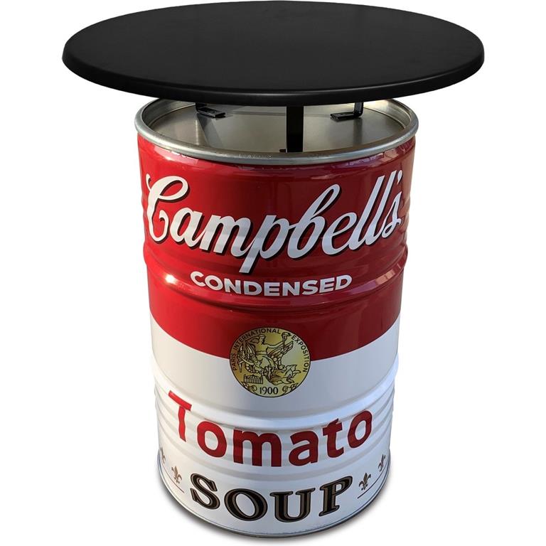 Barrelkings Campbell's Soup 200L statafel met zwart blad| 80x105 cm