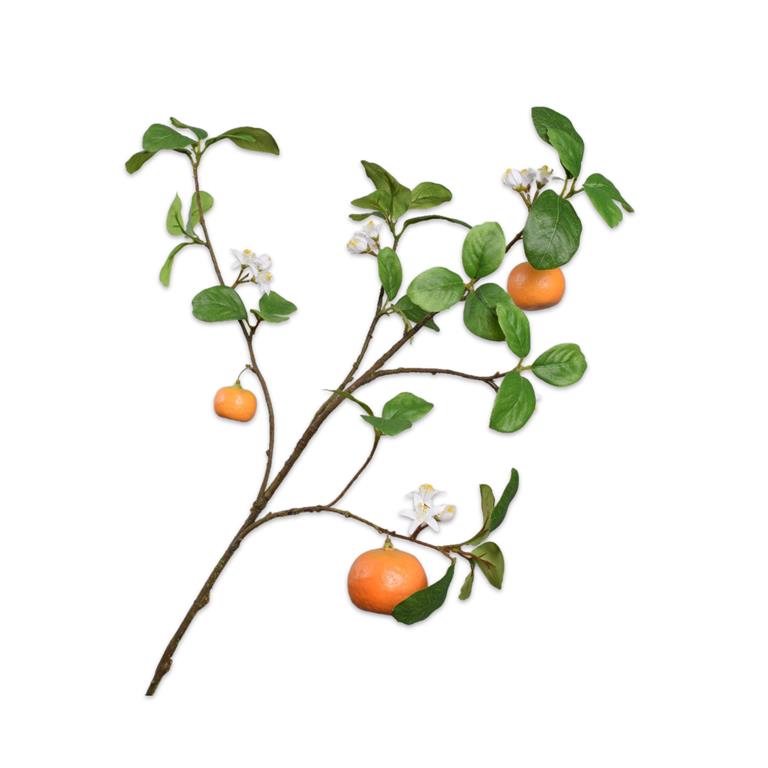 Silk-ka Zijden Bloem-Kunstbloem Sinaasappel Tak Oranje-Groen 100 cm