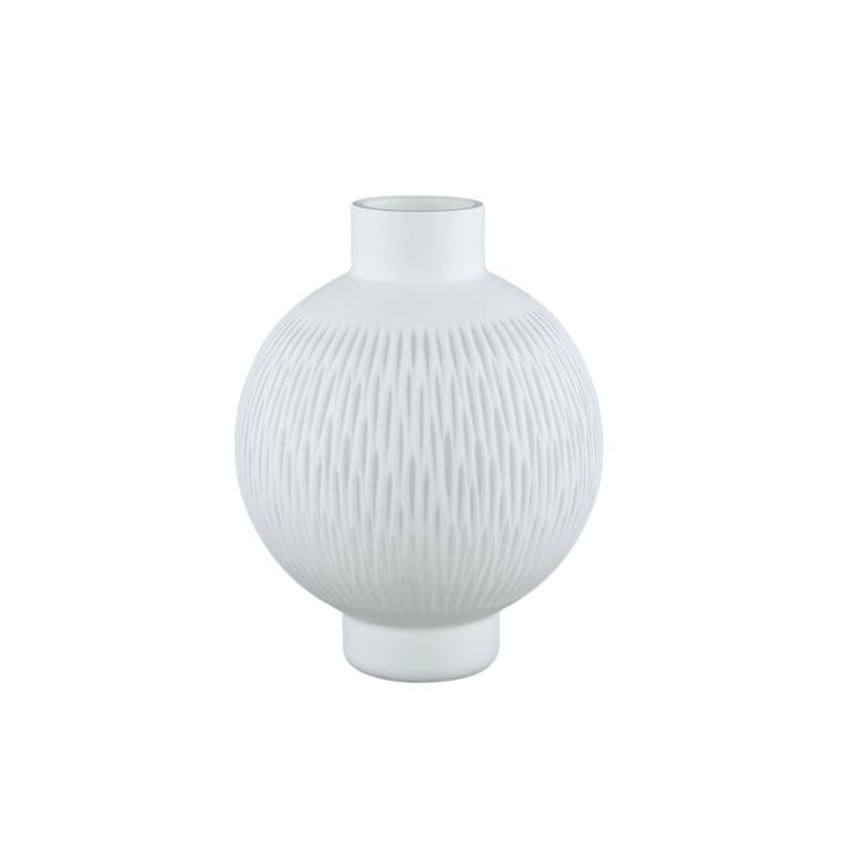 PTMD Eviena White solid glass carved vase bulb high