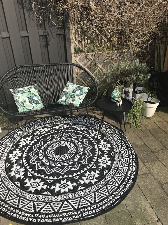 Esschert Design Buitenkleed 180 cm zwart en wit OC18