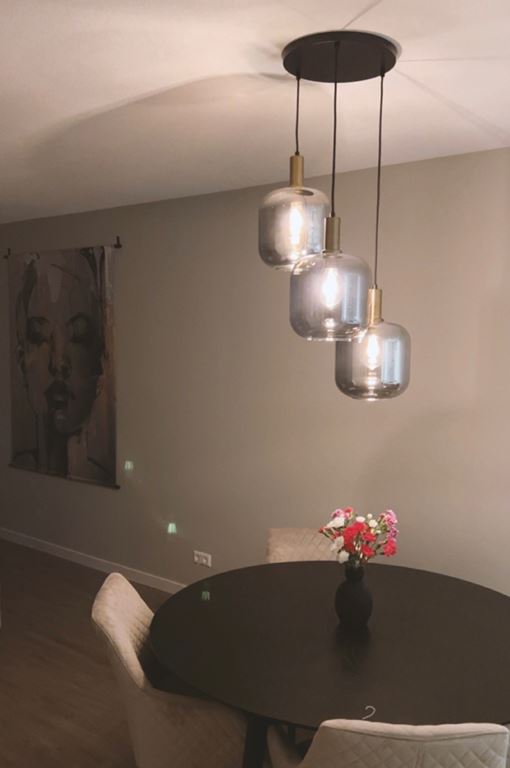 QAZQA Design hanglamp zwart met goud en smoke glas 3-lichts - Zuzanna
