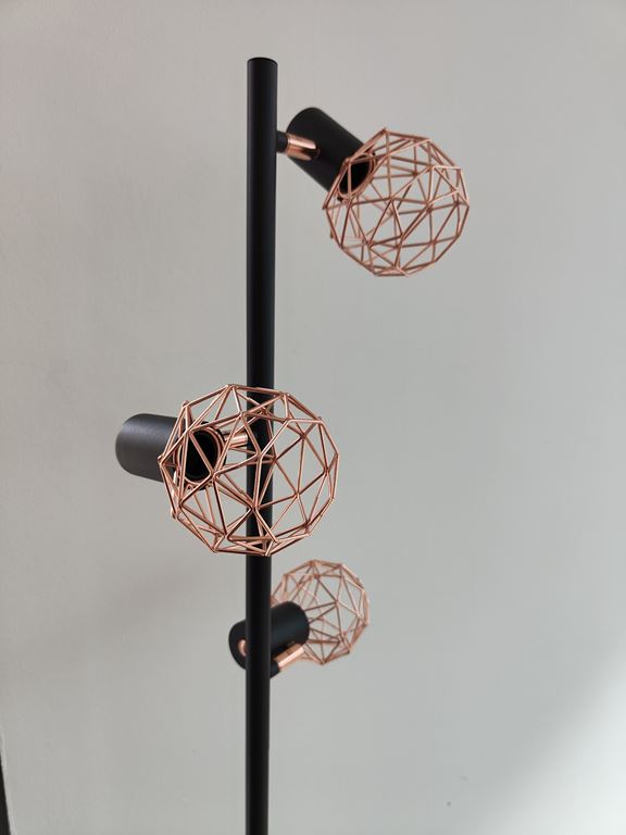 QAZQA Vloerlamp zwart met koper 3-lichts - Mesh