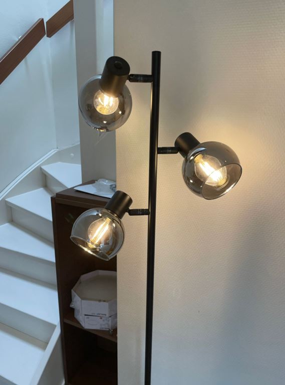 QAZQA Art Deco vloerlamp zwart 3-lichts met smoke glas - Vidro