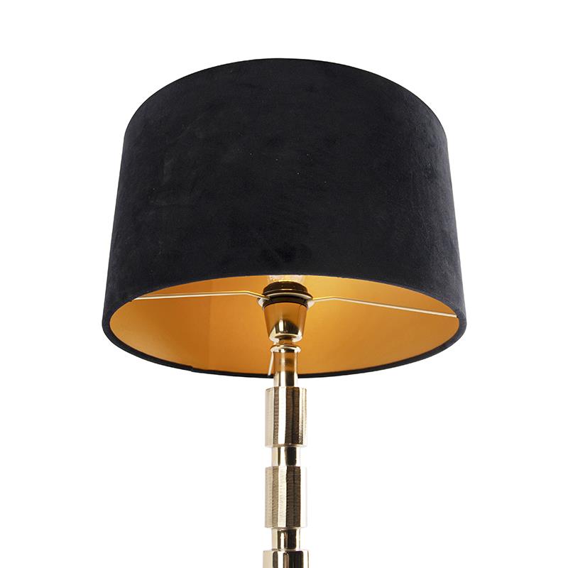 Art deco tafellamp goud met velours blauwe kap 35 cm - Torre