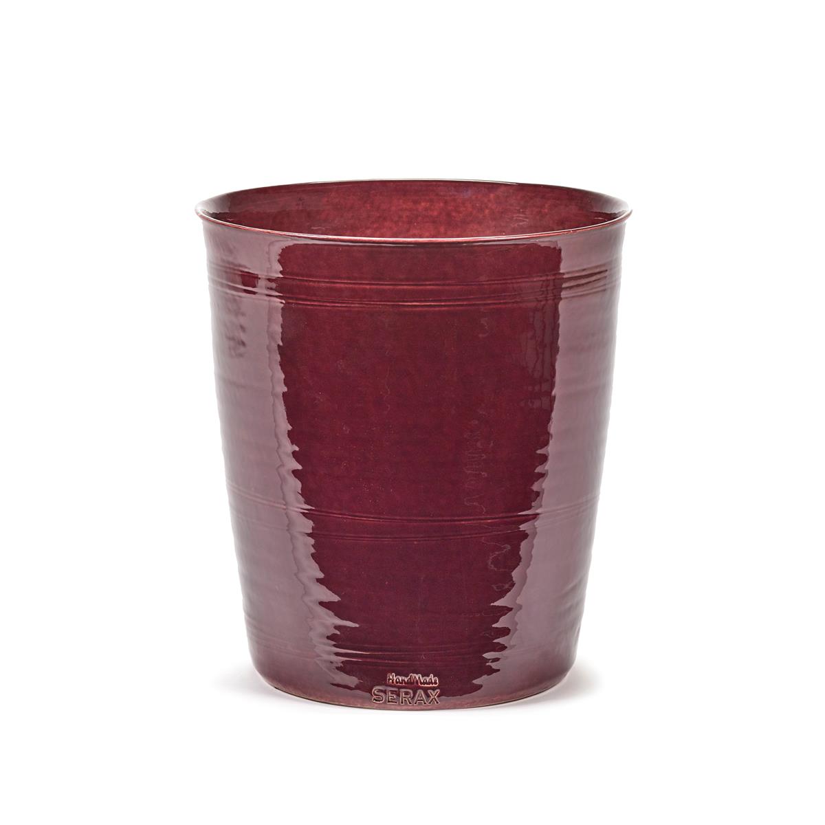 DE BESTE SERAX BLOEMPOT: LIJNEN AUBERGINE-BORDEAUX ROOD-PAARS D 26 CM H 28 CM