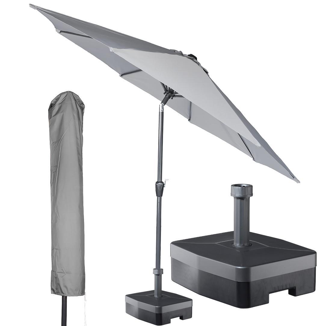 DE BESTE RONDE STOKPARASOL 300 CM CALMA MET HOES EN VOET - LIGHT GREY
