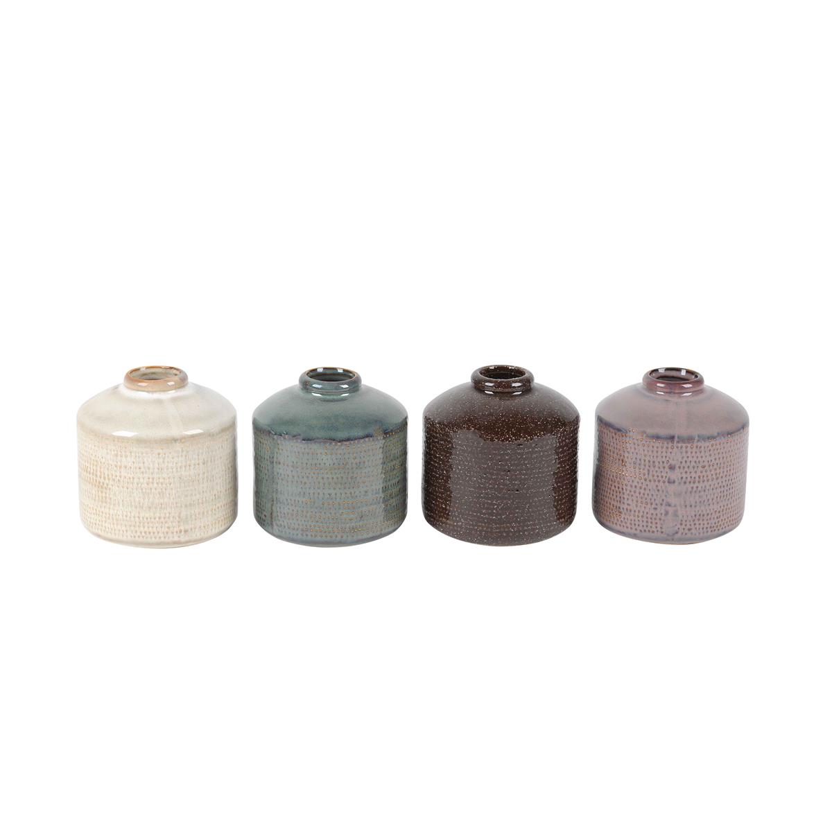 DE BESTE RASTELI VAAS-SET: VAASJES IN BEIGE, GROEN, BRUIN EN LILA MET EEN DIAMETER VAN 10 CM EN EEN HOOGTE VAN 10 CM