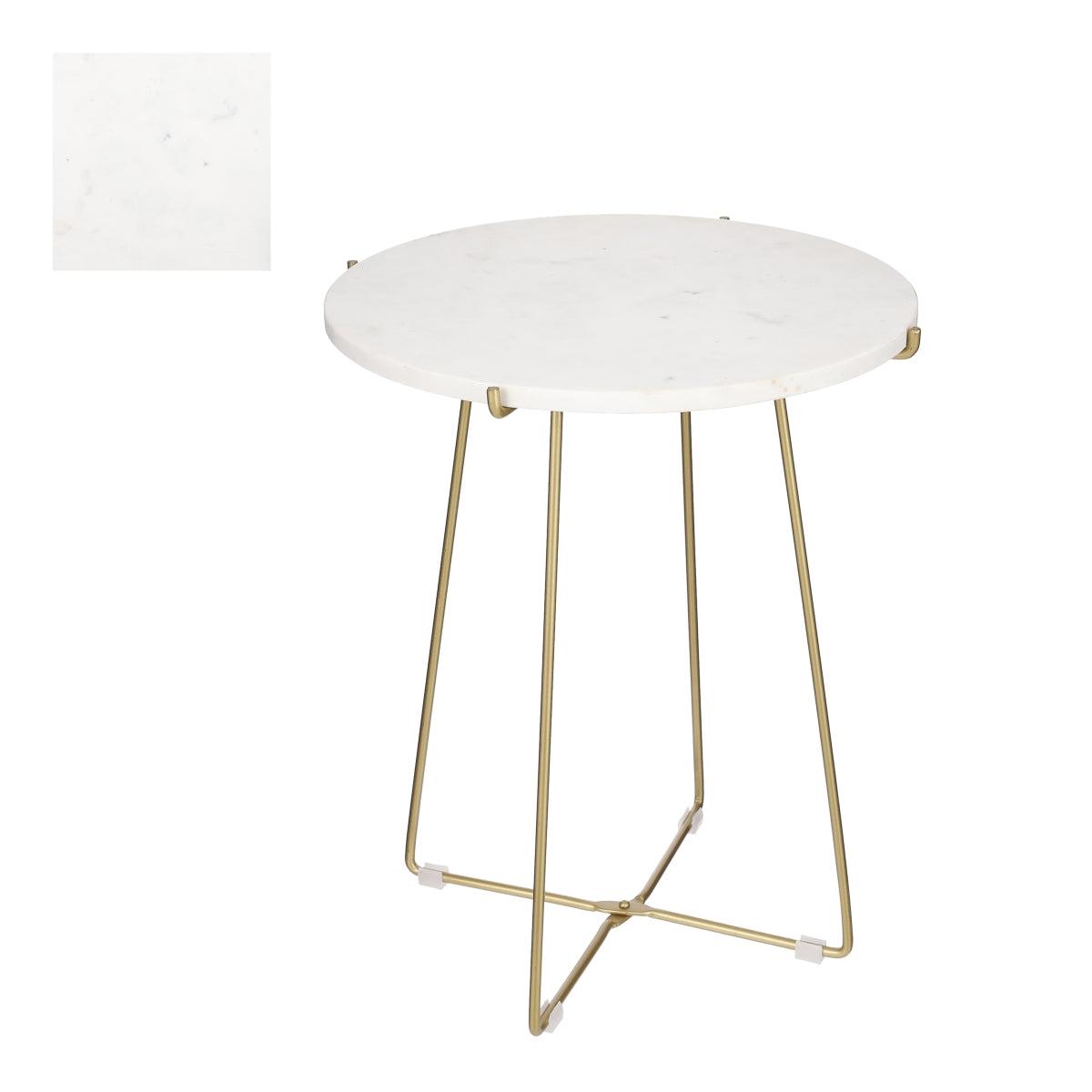 DE BESTE MICHA DECORATIONS ALEC BIJZETTAFEL - HOOGTE 50 x DIAMETER 43 cm - MARMER - WIT