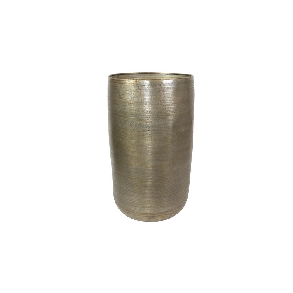 DE BESTE TER STEEGE BLOEMPOT VAN ALUMINIUM IN GOUDKLEUR MET EEN DIAMETER VAN 47 CM EN EEN HOOGTE VAN 82 CM