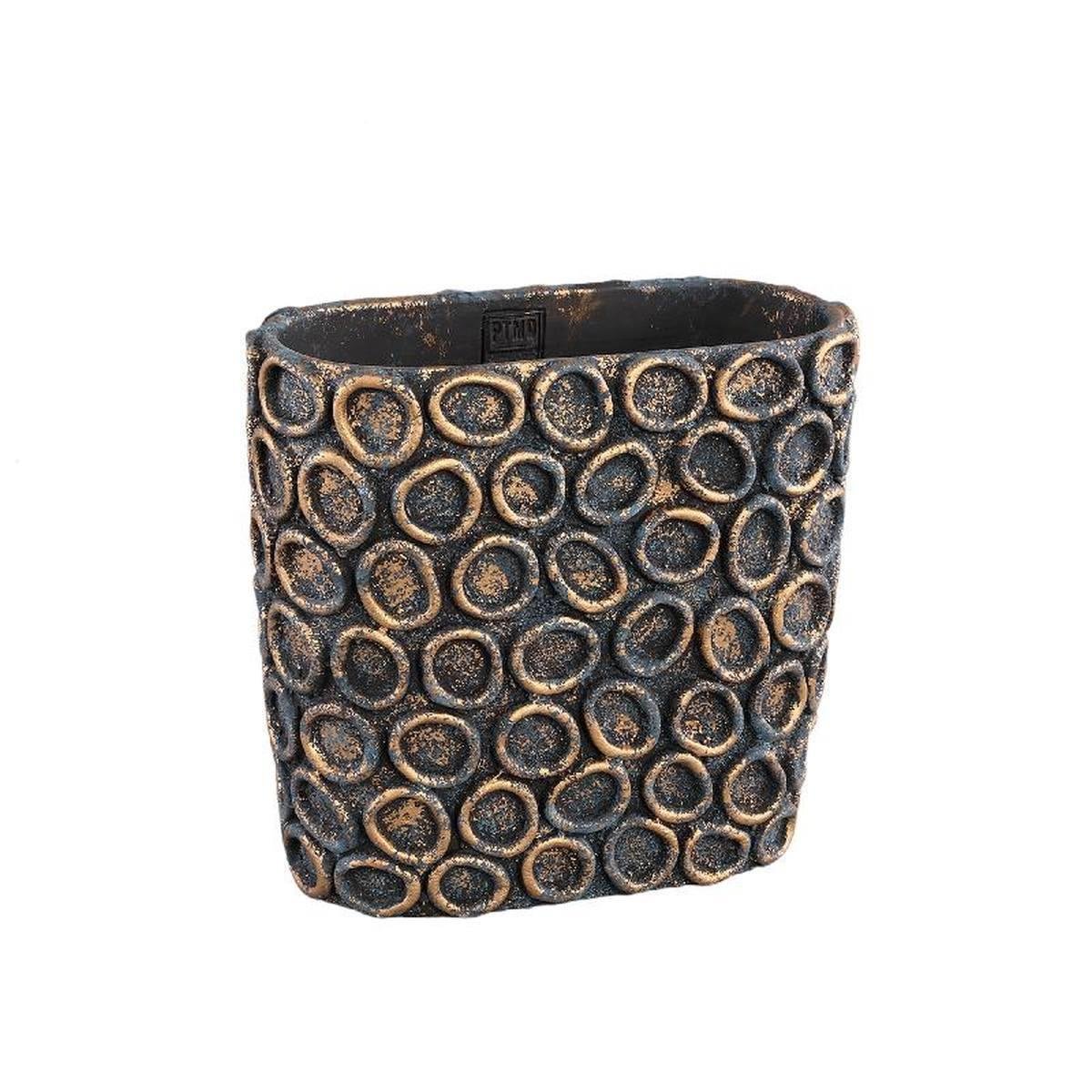 DE BESTE PTMD STEVIGE OVALE BLOEMPOT MET CIRKELDESIGN - 30 x 15 x 28 cm - VAN CEMENT - IN DE KLEUR GRIJS